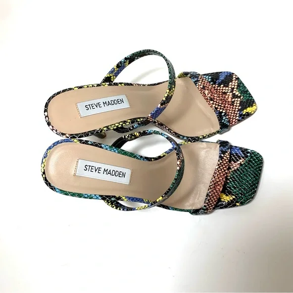 Steve Madden Multicolor Snake Print Stiletto Slide-in Sandal Michele Square Toe - Picture 5 of 10